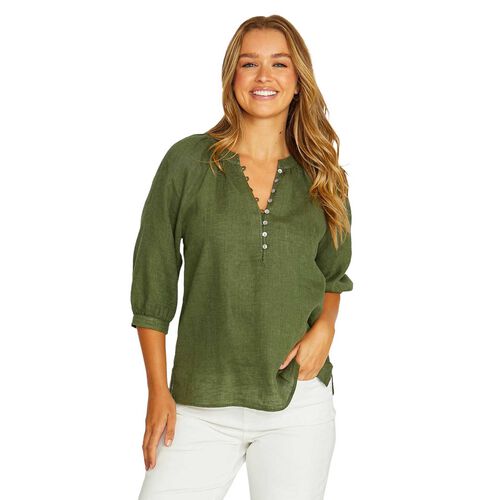 Jump Raglan Button Neck Top